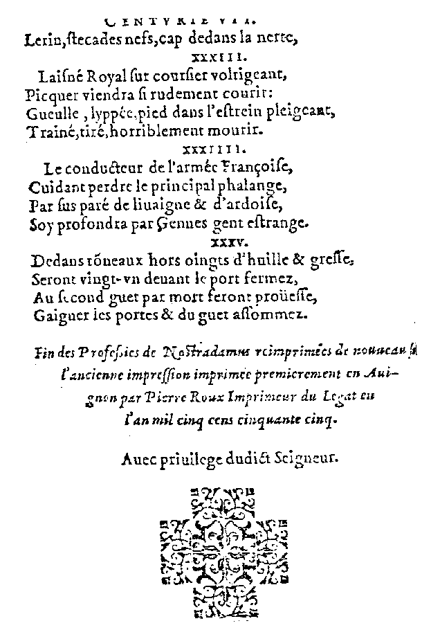 Anvers, 1559 : Centurie VII à 35 quatrains